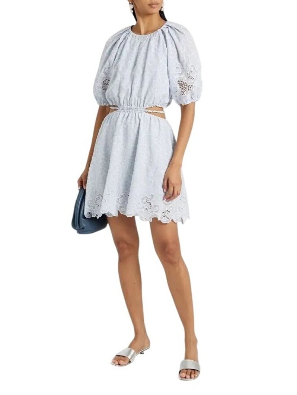 Jonathan Simkhai Anaise Embroidered Minidress With Cutout Waist, Breeze, Size